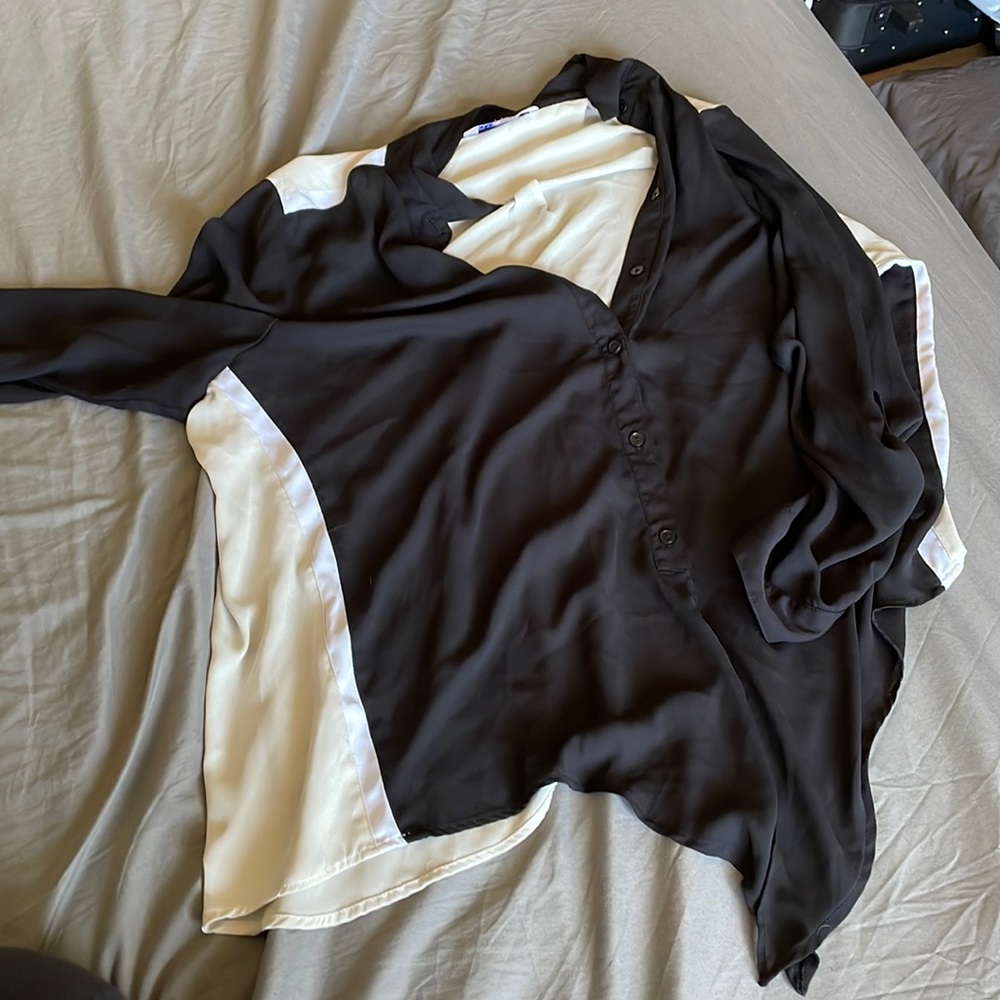 Sheer Black and White Button Up